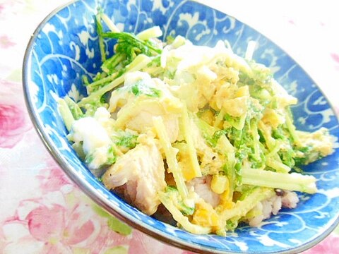 ❤水菜＆トウモロコシ＆鶏ささみの卵丼❤